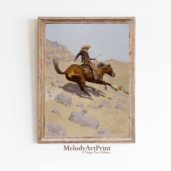 Cowboy Vintage Painting, Rustic Western Room Decor, Southwest Old Rocks Scenery, Countryside Wall Art, Vintage PRINTABLE Digital Download