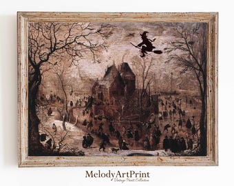 Lámina artística vintage de bruja para Halloween, decoración gótica oscura (descarga digital)