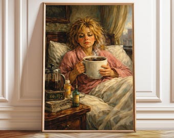 Surreal Coffee Woman Art Print: Whimsical Kitchen Poster (Digital Download)
