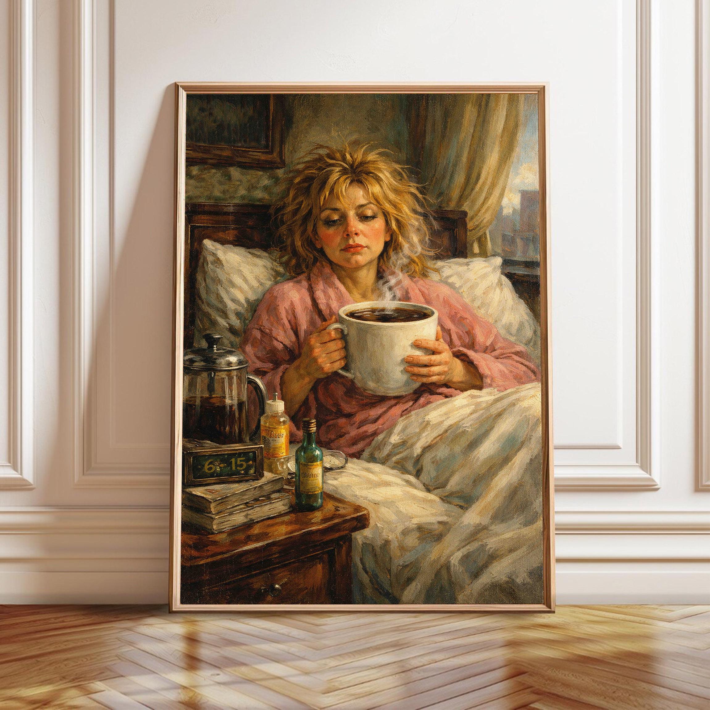 Surreal Coffee Woman Art Print: Whimsical Kitchen Poster (digital