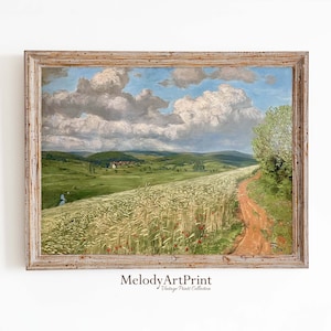 Printable Wildflower Field Landscape Vintage Painting, Antique Landscape Art Print, Country Field Wall Art Digital Download