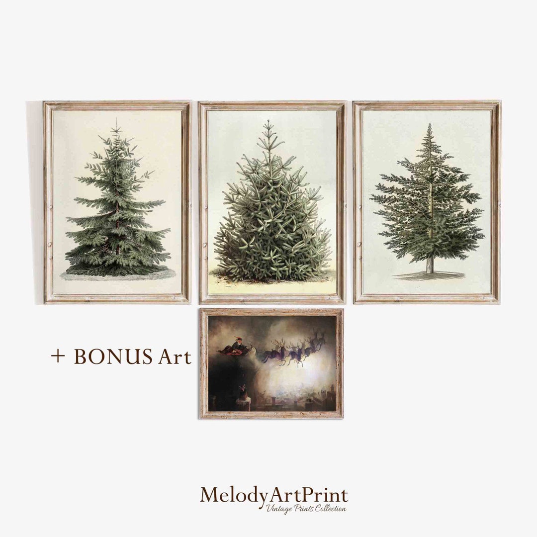Christmas Tree Printable Set of 3 Prints, Christmas Art Set, Vintage ...