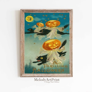 Poster divertente della zucca di Halloween, Black Cat Vintage Halloween Wall Ar Decor, Pittura stampabile di Halloween, Arte della parete SCARICABILE