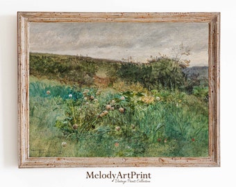 Dipinto d'epoca di un prato di fiori selvatici: arte paesaggistica antica (download digitale)