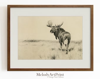 MOOSE RUSTIC Sketch Art | Moose Art Prints | Antique Wall Art Print | Cabin Decor PRINTABLE Digital Art | Original Vintage Artwork