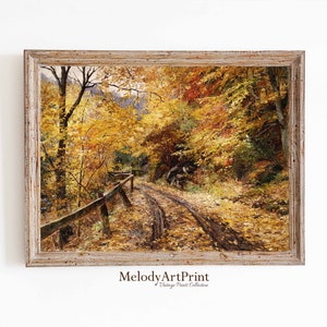 Autumn Landscape Oil Painting, Vintage Rustic Decor, Country Fall Landscape Print, Digital Printable Art, Vintage Autumn Tree Oil Painting