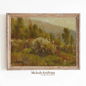 Country Field Wall Art, Printable Wildflower Field Landscape Painting, Vintage Meadow Landscape Art Print, Digital Download
