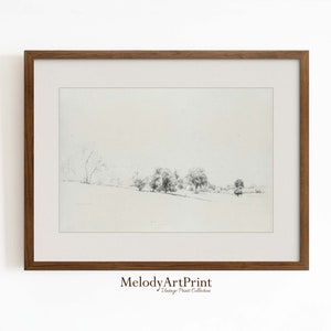 Vintage Landscape Sketch Art Print | Cottagecore Landscape Drawing Printable Art | Farmhouse Wall Art | Antique Sketch Digital Download