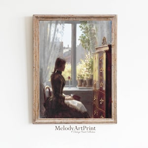Woman Portrait Vintage Painting | Antique Print Woman Window | Victorian Woman Reading | Downloadable PRINTABLE