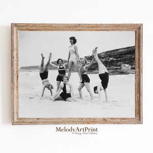 Vintage Photo Printable | Gymnasts Photos | Coastal Black and White Art | Beach Photos | Downloadable Prints | Women&#39;s Gymnastics