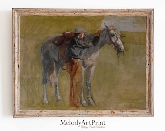 Vintage Cowboy Portrait Painting | Rustic Western Art (Digital Download)