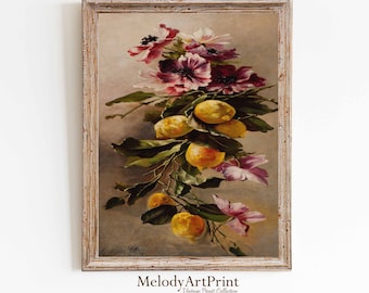 Vintage Lemon Still Life Print, Rustic Kitchen Art (Digital Download)