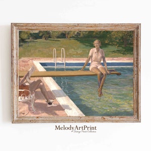 Porträt einer Frau in einem Schwimmbad, Schwimmbad-Kunst, Vintage-ästhetisches Poster, Sommer-Kunstdruck-Dekor, Stil Badezimmer, Schwimmposter