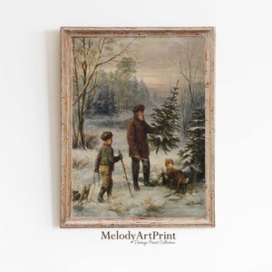 Tableau de Noël champêtre, estampes d'hiver vintage, art mural rustique, décoration des Fêtes, art numérique à imprimer