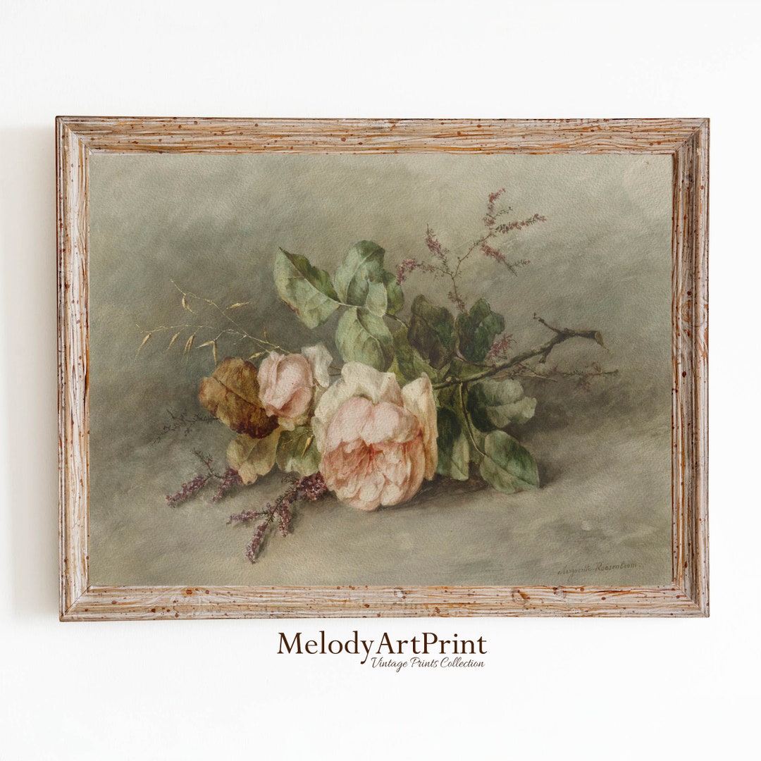 Vintage Pink Roses Still Life Print, Cottagecore Floral Decor (digital ...