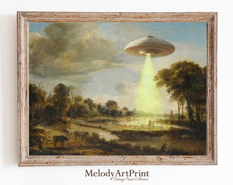 ヴィンテージ風景画のUFO：エイリアンによる面白い誘拐（デジタルダウンロード）