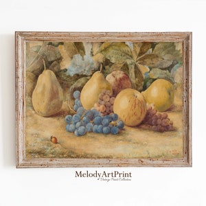 Fruit Still Life Painting, Apples Pears Grapes, Antique Wall Art Prints, Vintage Kitchen Digital Printable Download, Kitchen Art Print