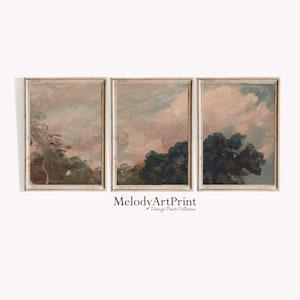 Moody Cloud Painting, Set of 3 Minimalist Wall Art Print, Vintage Cloud Art Print, Neutral Landscape Home Decor, Nature Printable Wall Art