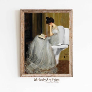 Funny Toilet Print Trendy Bathroom Wall Art Woman Reading Book Poster Funny Bathroom Wall Art Print Digital Download Different Sizes Print