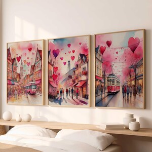 Retro Valentines Day Printable Wall Art, Cute Valentines Day Art, Valentines Day Painting Set of 3, Romantic Wall Prints, Digital Download