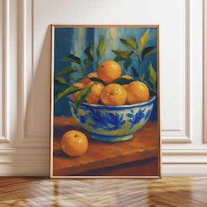 Orange Still Life Print: Retro Chinoiserie Kitchen Art (Digital Download)