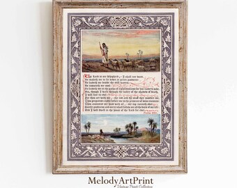 Psalm 23 Vintage Bible Verse Art Print (Digital Download)