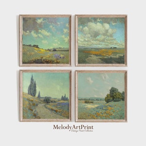 Countryside Landscape Wildflower Field, Set of 4 Square Prints, Digital Prints, Farmhouse Prints, Wall Art, Square Wall Decor, Farmhouse Art