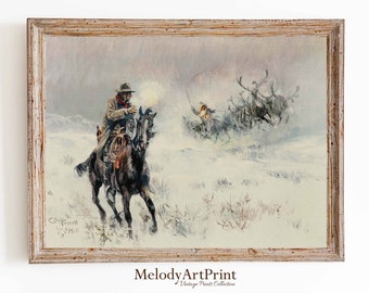 Lámina navideña de vaquero vintage: Decoración navideña del oeste (descarga digital)