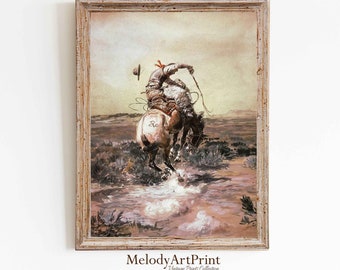 Vintage Cowboy Painting Art Print, Rustic Western Decor (Digital Download)
