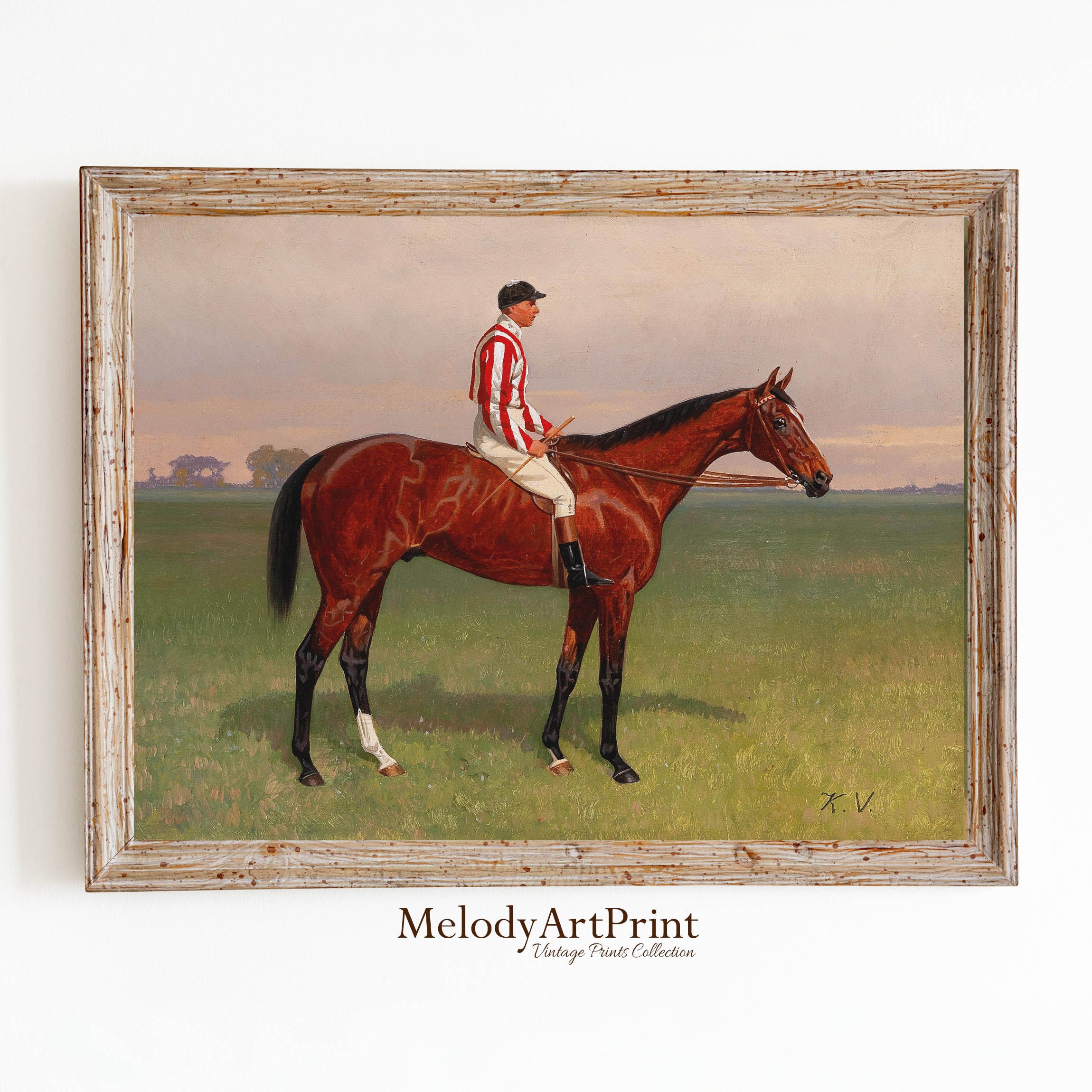 Vintage Jockey Riding Horse Horse Portrait Kentucky Derby Decor Wall
