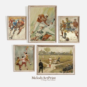 Vintage Sports Art Prints, Boy's Room Decor Set (Digital Download)