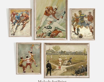 Vintage Sports Art Prints, Boy's Room Decor Set (Digital Download)