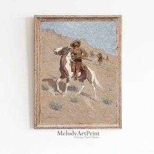 Vintage Printables Horse Rider Oil Painting, Rustic Western Decor, Western Cowboy Art, Southwest Decor, Countryside Print, Digital Download