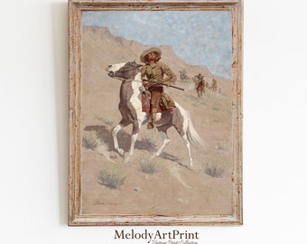 Vintage Cowboy Oil Painting Print: Rustic Western Decor (Digital Download)