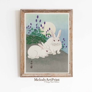 Rabbit Japanese Wall Art Print, Asian Poster Printable Art Work, Vintage Wall Art, Japanese Bunny Poster, Rabbit Wall Decor, Animal Print