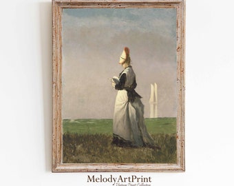 Vintage Woman Reading Portrait, Farmhouse Wall Art (Digital Printable)