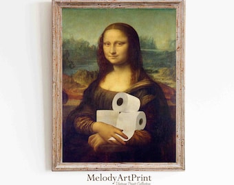 Funny Mona Lisa Bathroom Art Print, Toilet Paper Humor (Digital Download)