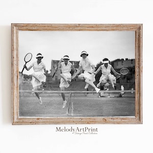 Tenisistki Fotografia Vintage, Czarno-biały Wydruk Fotograficzny, Prezent Z Wydrukiem Tenisowym, Sztuka Ścienna Sportowa, Wydrukowany Plakat Z Tenisem Kobiecym