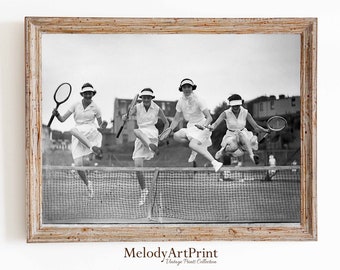 Vintage Women Tennis Photo Print, Black and White Sports Art (Digital Download)