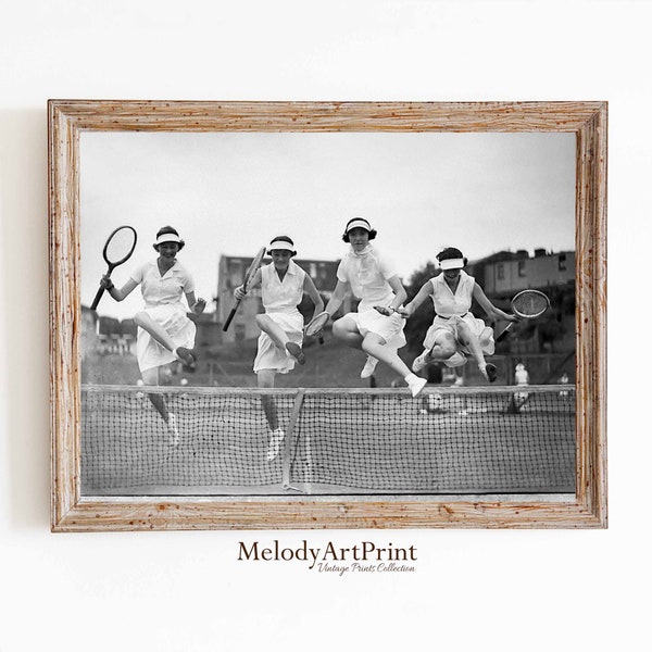 Women Tennis Players Vintage Photography, Black and White Photo Print, Tennis Print Gift, Sports Wall Art, Printable Female Tennis Poster