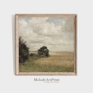 Square Printable Country Landscape Wall Art, Summer Square Wall Art Prints, Vintage Landscape Oil Painting, Digital Download