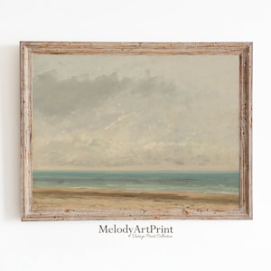 Vintage Neutral Beach Wall Art, Beach Painting Print, Soft Coastal Landscape, Summer Art Prints, Vintage Oil Painting, Seascape Painting Oil
