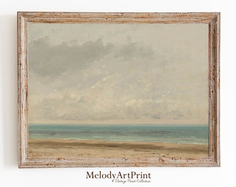 Vintage Neutral Beach Wall Art, Beach Painting Print, Soft Coastal Landscape, Summer Art Prints, Vintage Oil Painting, Seascape Painting Oil