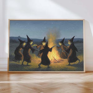 Digital Art Print Halloween | Spooky Frog Witches Dancing | Gothic Halloween Decor | Vintage Cottagecore Frog Witch | Digital Download