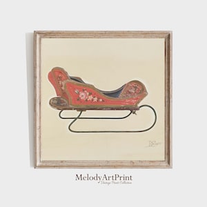 Sleigh Printable Decor, Vintage Winter Sleigh Square Wall Art, Country Christmas Holiday Decor, Winter Sketch Print, Winter Digital Print