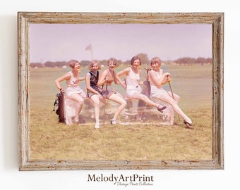 Vintage Women Golfers Print, Pink Aesthetic, Funny Golf Art (Digital Download)