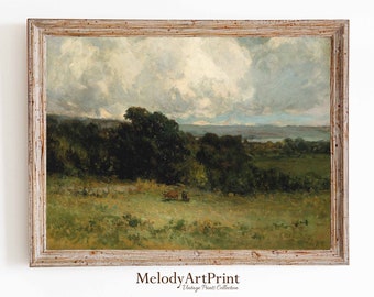 Vintage Landscape Oil Painting Print, Farmhouse Wall Decor (Digital Download)