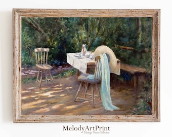 Vintage Kitchen Still Life Oil Painting Print: Farmhouse Garden Art (Digital Download)