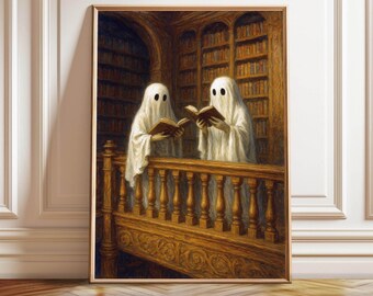 Lámina de biblioteca de fantasmas vintage – Decoración de Halloween estilo Dark Academia (Descarga digital)