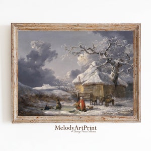 Vintage Winter Village Oil Painting, Christmas Landscape Art (Digital Download)